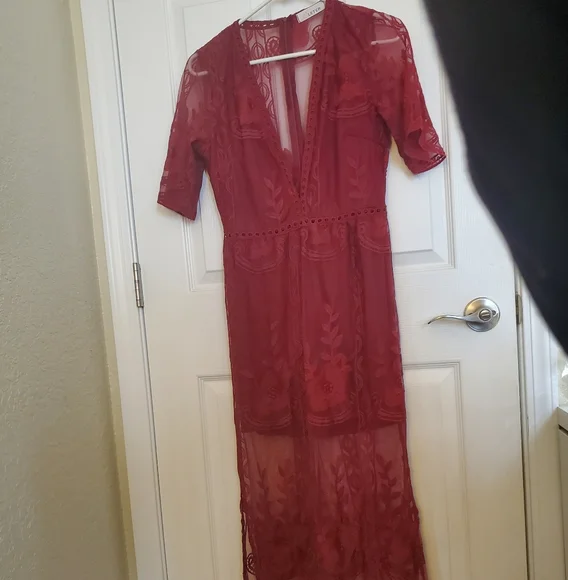 Never worn* Size small (2) chiffon, lace/ crochet maxi dress - Picture 1 of 6